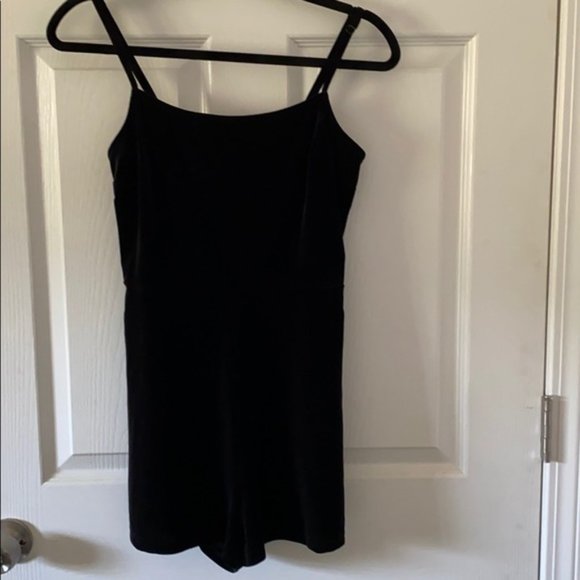 UO Black Velvet Strappy Back Romper - Picture 2 of 5